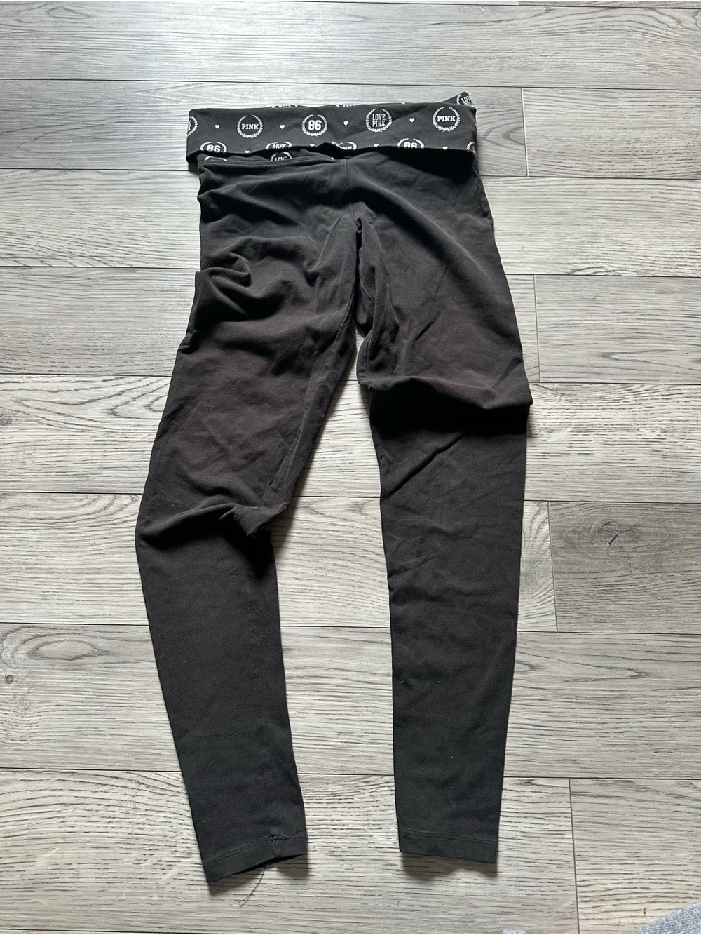 PINK Victoria's Secret Black Fold-Over Waist Logo Print Leggings
